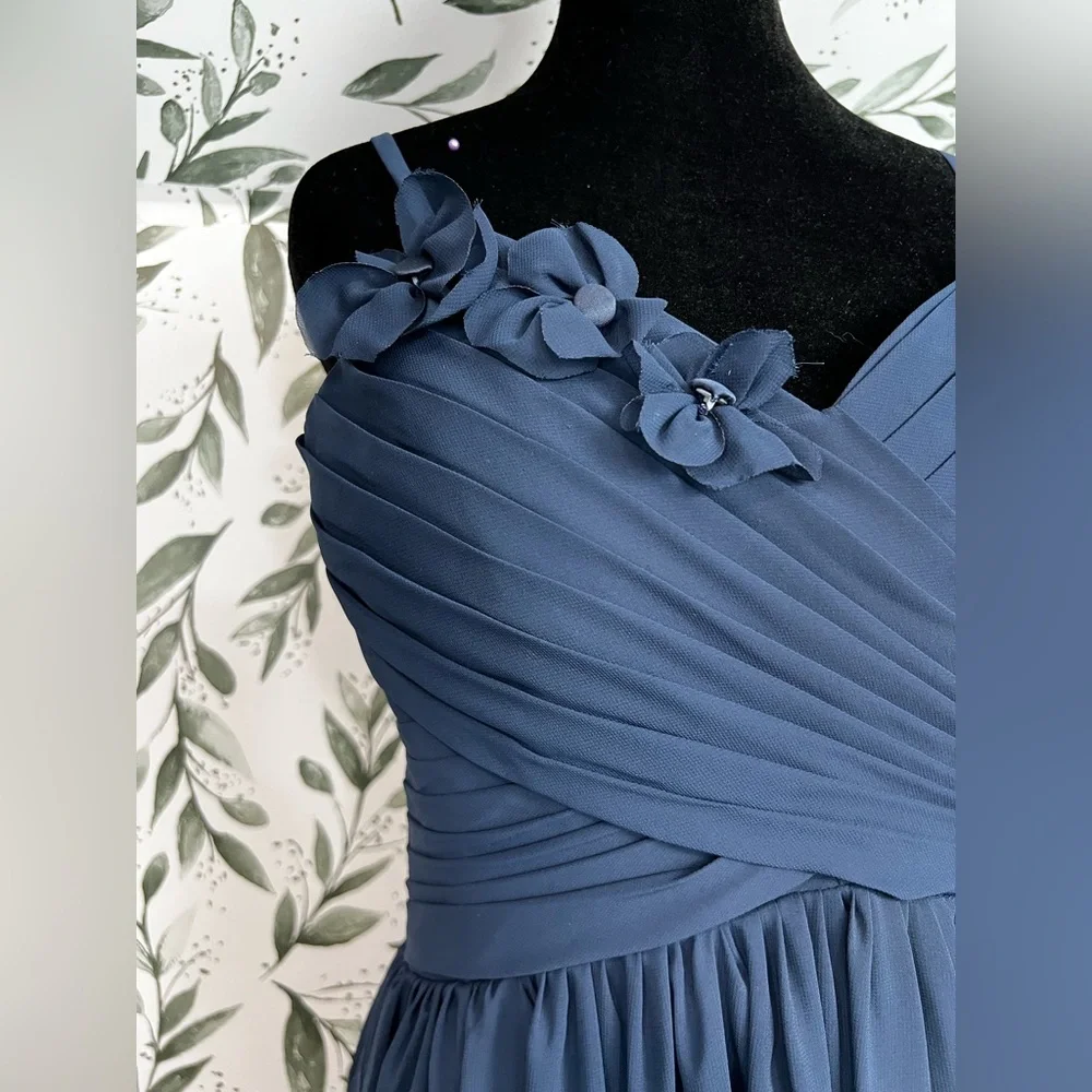 Elegant Navy Blue Evening Gown Bridesmaid Wedding Gala Sz S 6 Maxi NWT #C Plated - Picture 6 of 15